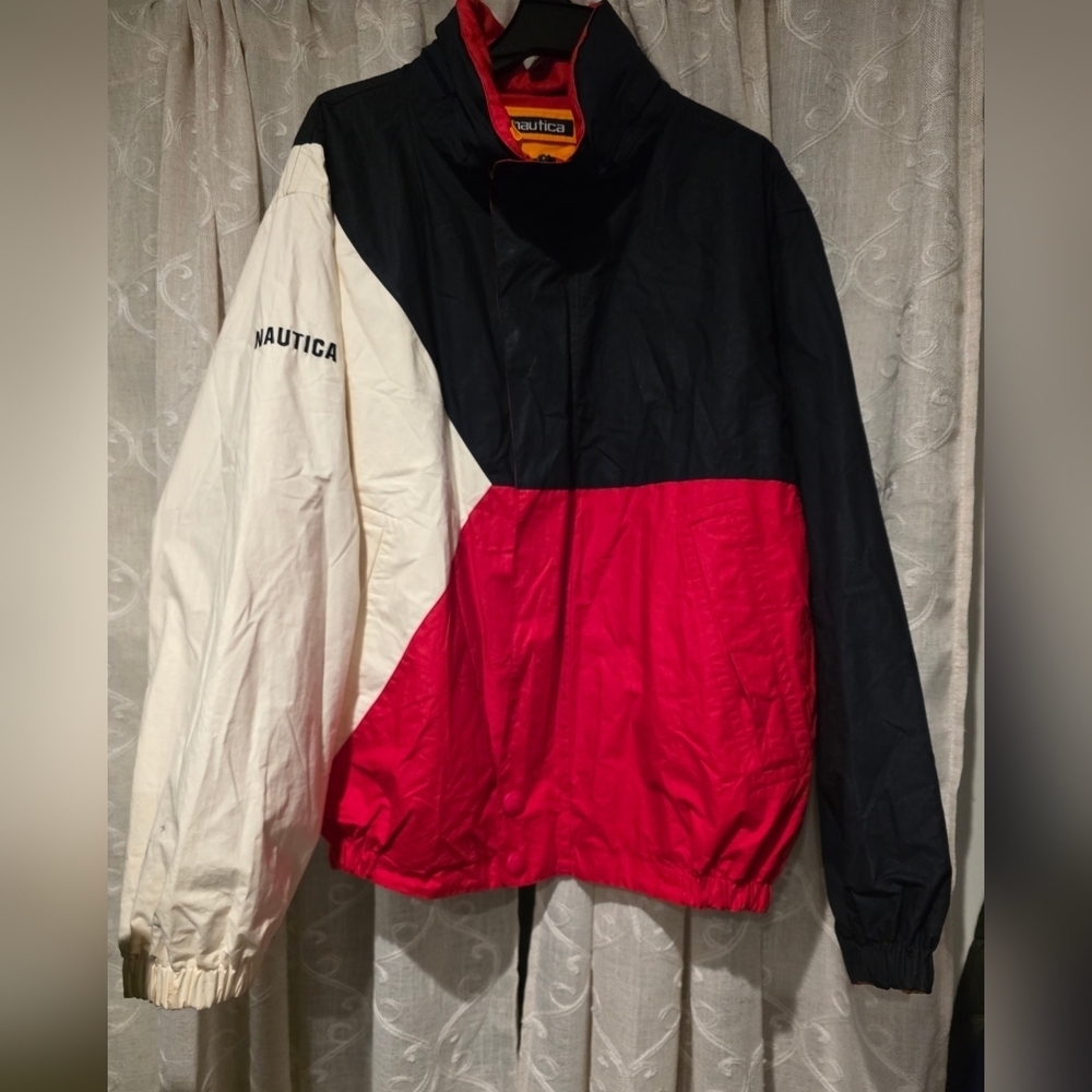 Vintage Reversable Nautica Men's Navy , Red, and White Windbreaker